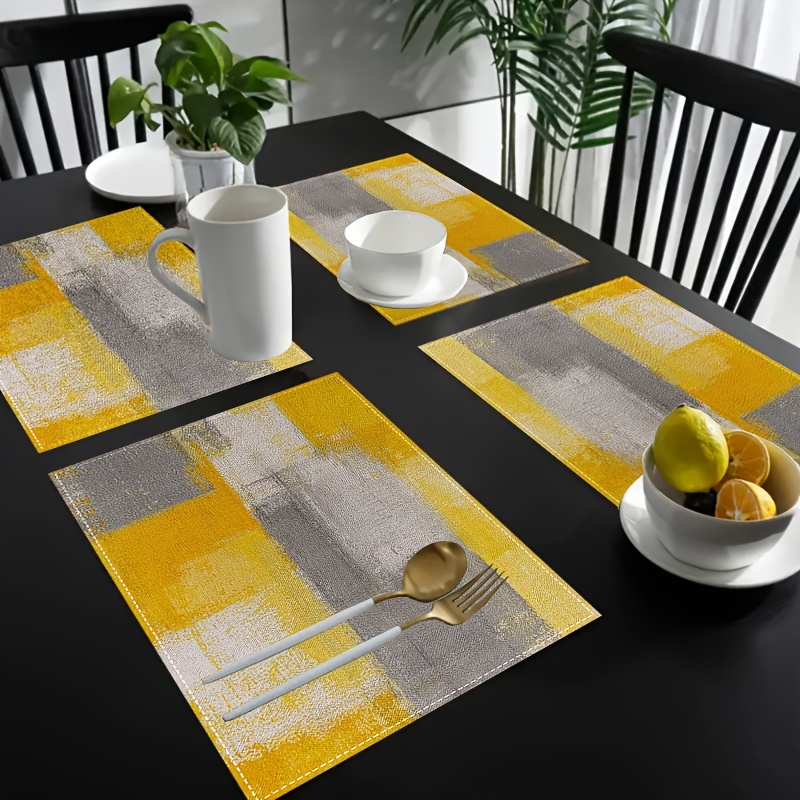 VIKAMA 노란색 회색 추상 유화 플레이스매트, 기하 - Photography Geometry 리뷰 및 가격